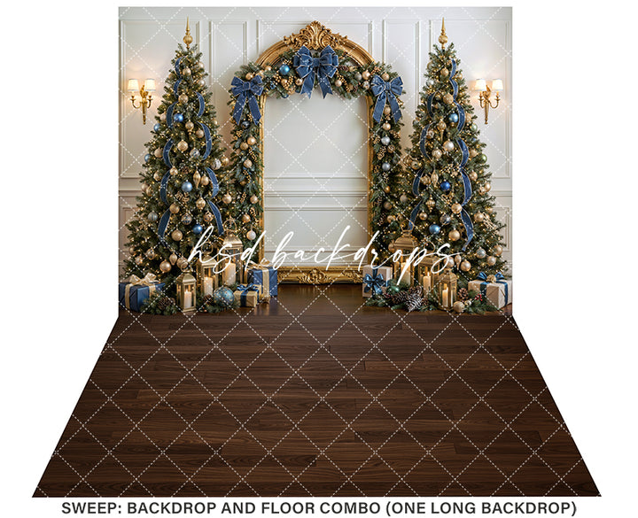 Dusty Blue Christmas Tree Photography Backdrop – Luxury Holiday Portrait Scene | HSD Backdrops