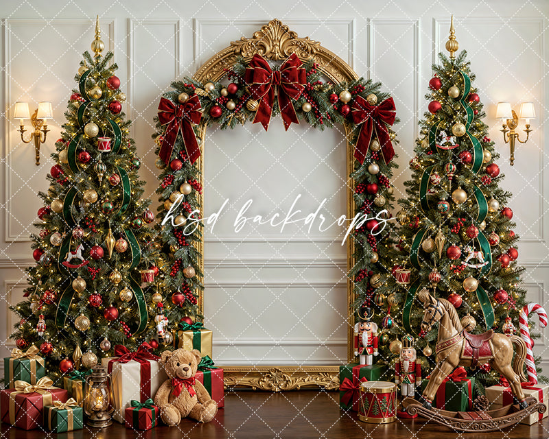 Heirloom Holiday Christmas Photography Backdrop – Festive Toyland Portrait Scene | HSD Backdrops
