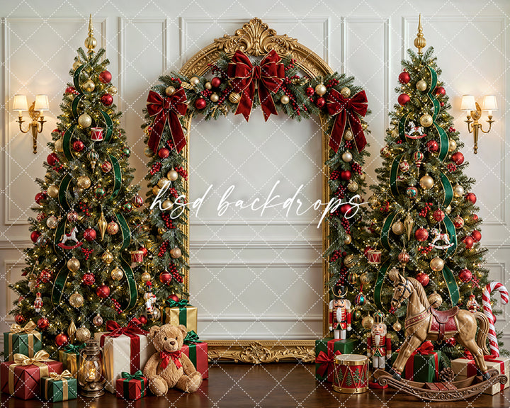 Heirloom Holiday Christmas Photography Backdrop – Festive Toyland Portrait Scene | HSD Backdrops