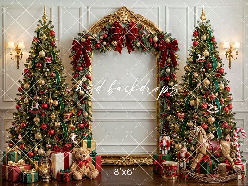 Heirloom Holiday Christmas Photography Backdrop – Festive Toyland Portrait Scene | HSD Backdrops