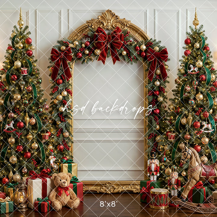 Heirloom Holiday Christmas Photography Backdrop – Festive Toyland Portrait Scene | HSD Backdrops