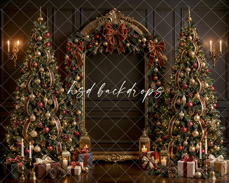 Moody Bronze Christmas Arch Photography Backdrop – Luxury Holiday Portrait Scene | HSD Backdrops