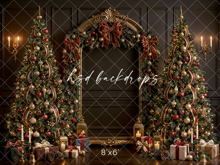 Moody Bronze Christmas Arch Photography Backdrop – Luxury Holiday Portrait Scene | HSD Backdrops