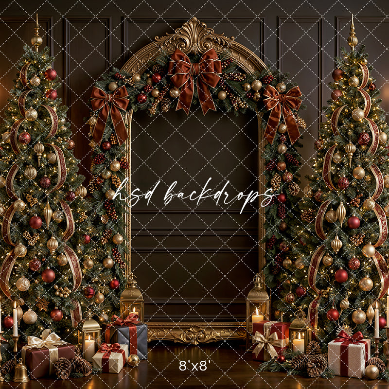 Moody Bronze Christmas Arch Photography Backdrop – Luxury Holiday Portrait Scene | HSD Backdrops