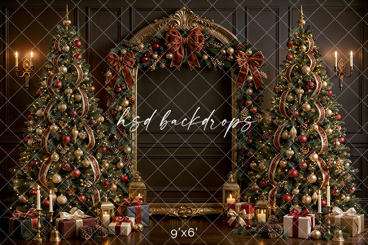 Moody Bronze Christmas Arch Photography Backdrop – Luxury Holiday Portrait Scene | HSD Backdrops
