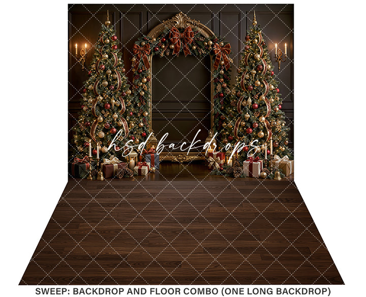 Moody Bronze Christmas Arch Photography Backdrop – Luxury Holiday Portrait Scene | HSD Backdrops