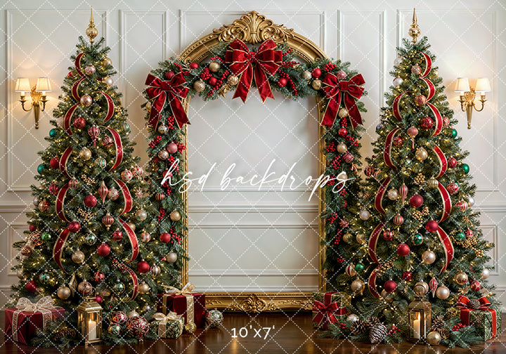 Traditional Christmas Arch Photography Backdrop – Festive Holiday Portrait Scene | HSD Backdrops