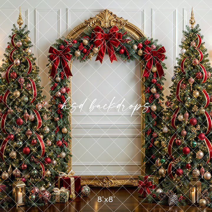 Traditional Christmas Arch Photography Backdrop – Festive Holiday Portrait Scene | HSD Backdrops