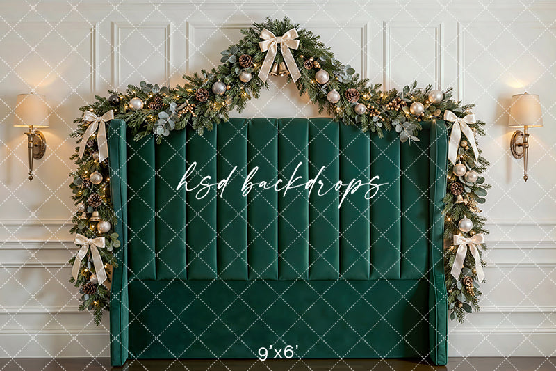 Emerald Holiday Headboard Photography Backdrop – Luxury Christmas Portrait Scene | HSD Backdrops