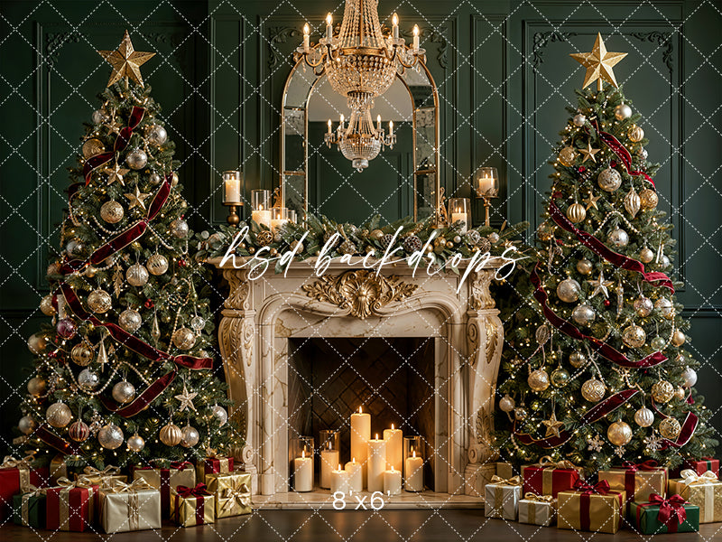Jewel Tone Christmas Mantel Photography Backdrop – Glam Holiday Portrait Scene | HSD Backdrops