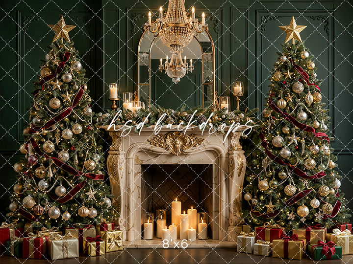 Jewel Tone Christmas Mantel Photography Backdrop – Glam Holiday Portrait Scene | HSD Backdrops