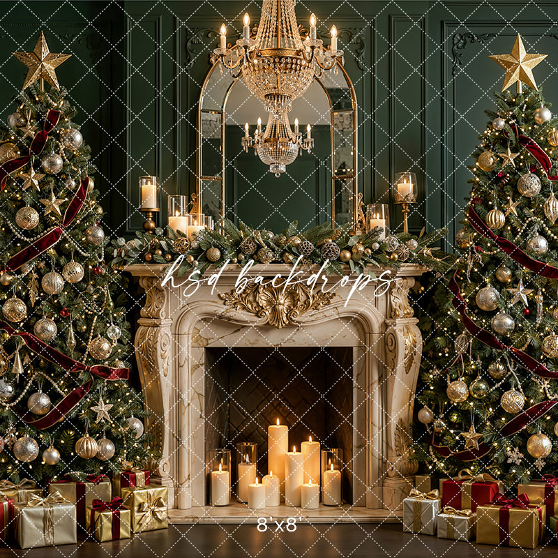 Jewel Tone Christmas Mantel Photography Backdrop – Glam Holiday Portrait Scene | HSD Backdrops