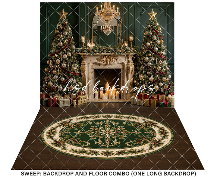 Jewel Tone Christmas Mantel Photography Backdrop – Glam Holiday Portrait Scene | HSD Backdrops