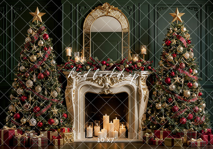 Yuletide Tartan Hearth Photography Backdrop – Timeless Holiday Portrait Setting | HSD Backdrops