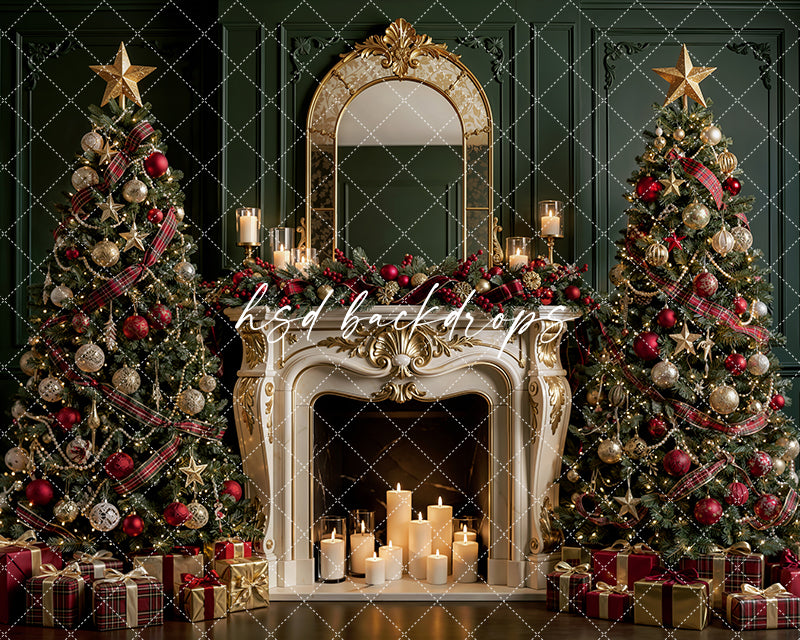 Yuletide Tartan Hearth Photography Backdrop – Timeless Holiday Portrait Setting | HSD Backdrops
