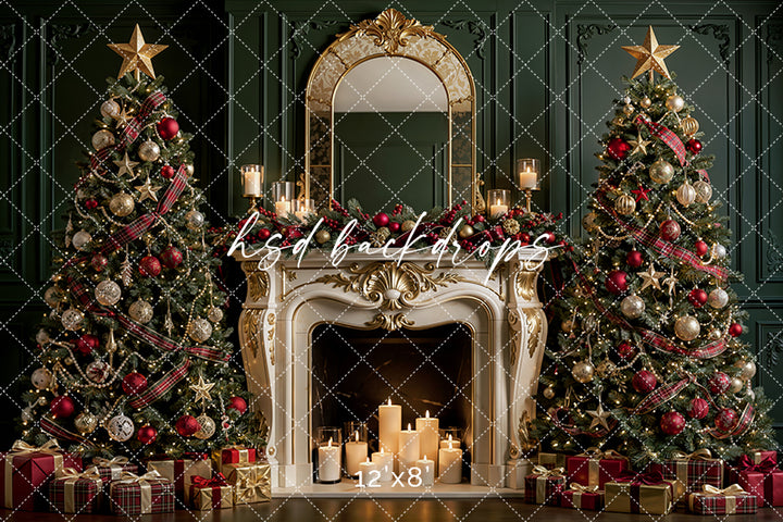 Yuletide Tartan Hearth Photography Backdrop – Timeless Holiday Portrait Setting | HSD Backdrops