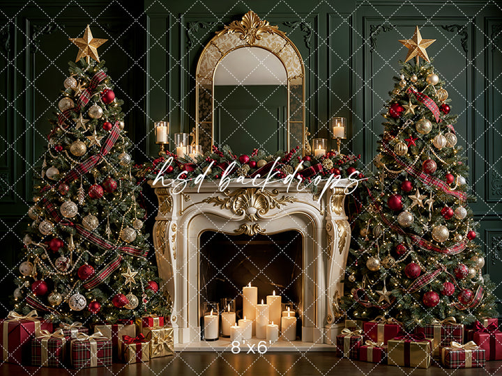 Yuletide Tartan Hearth Photography Backdrop – Timeless Holiday Portrait Setting | HSD Backdrops