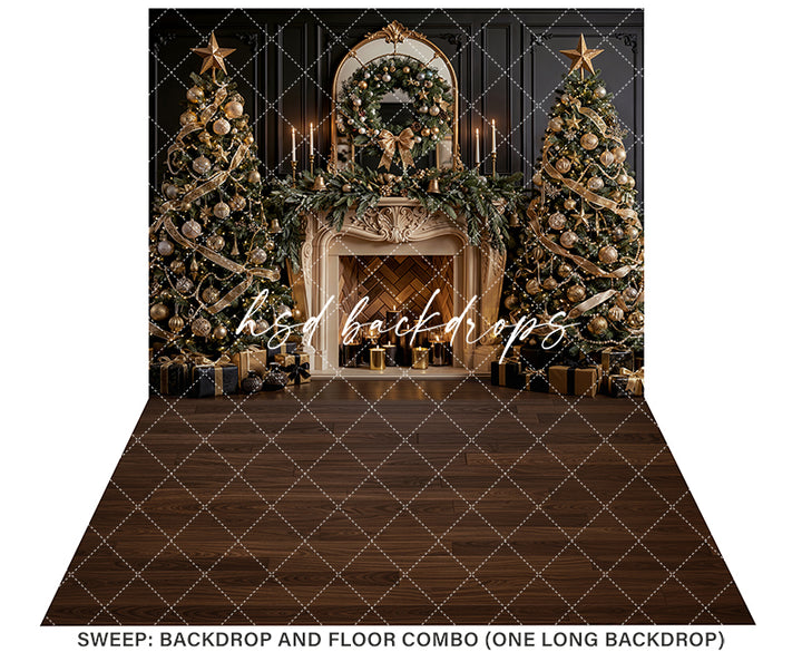 Noir Noel Fireplace Photography Backdrop – Glam Seasonal Portrait Scene | HSD Backdrops