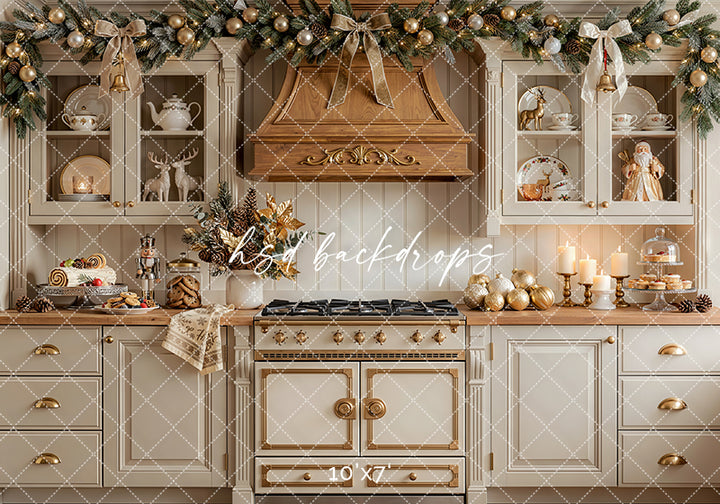 Christmas Kitchen Charm Photography Backdrop – Cozy Seasonal Portrait Scene | HSD Backdrops