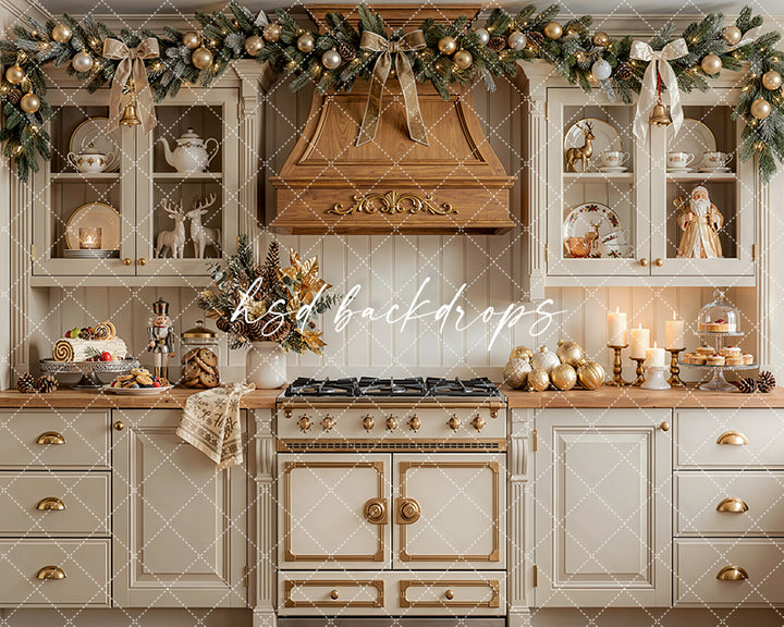Christmas Kitchen Charm Photography Backdrop – Cozy Seasonal Portrait Scene | HSD Backdrops