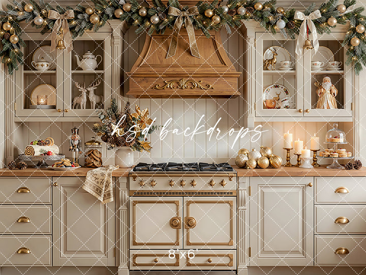 Christmas Kitchen Charm Photography Backdrop – Cozy Seasonal Portrait Scene | HSD Backdrops