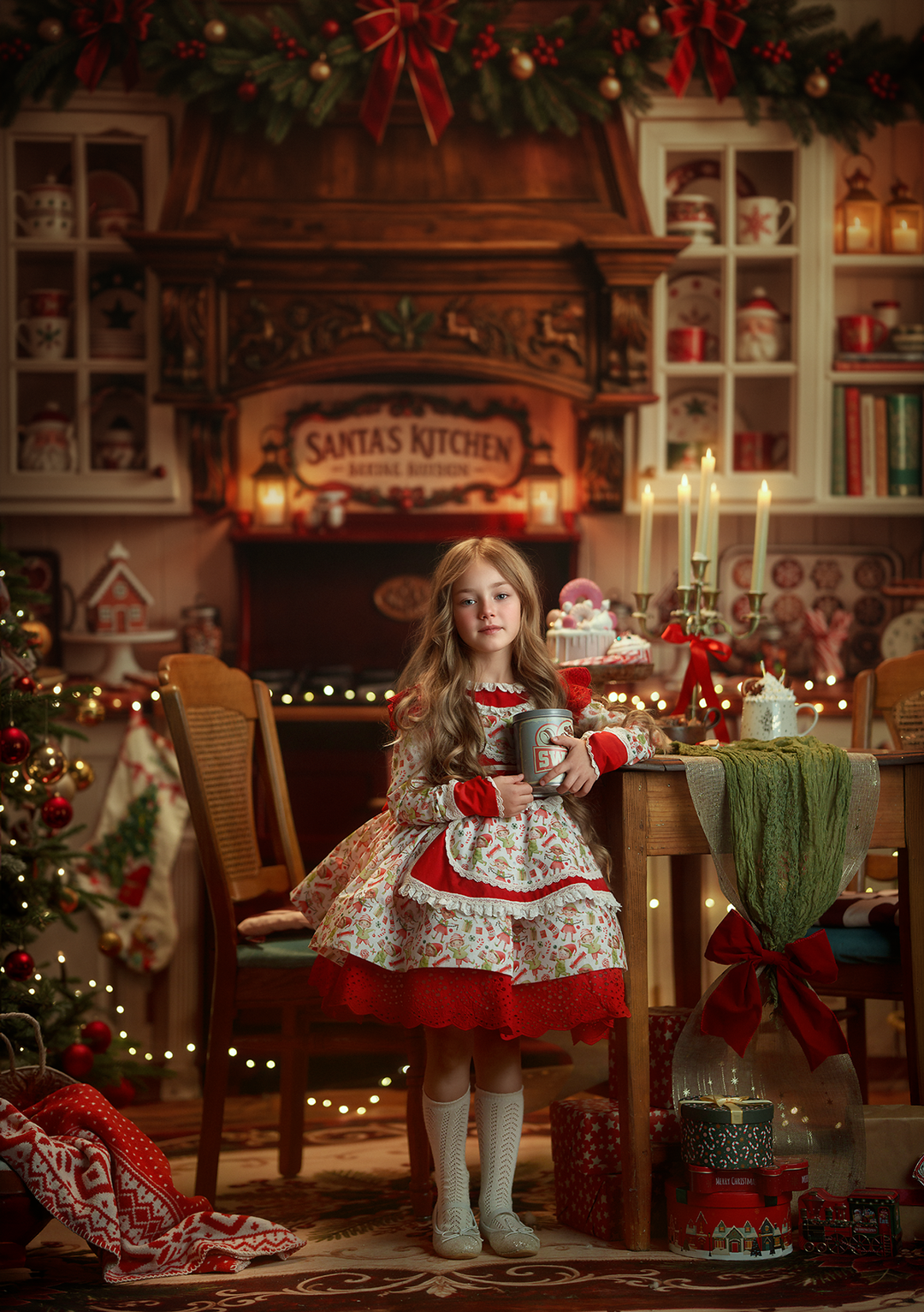 Holiday Cookie Kitchen Photography Backdrop – Festive Baking Portrait Scene | HSD Backdrops