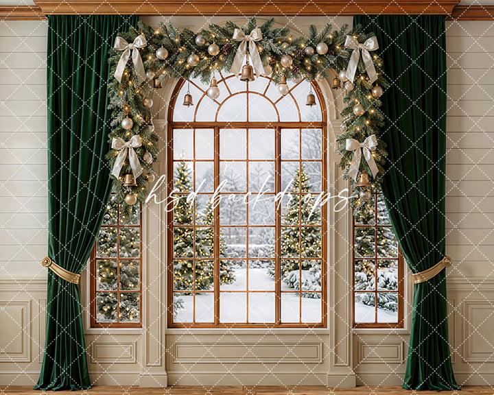 Grand Noel Window Photography Backdrop – Timeless Holiday Portrait Scene | HSD Backdrops