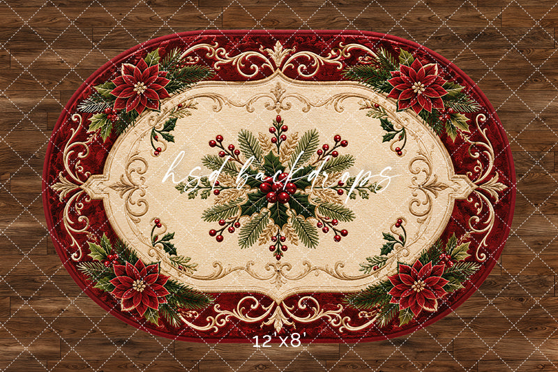 Berry Bloom Oval Rug Photography Floor Backdrop – Festive Winter Scene | HSD Backdrops