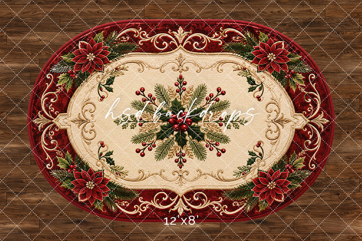 Berry Bloom Oval Rug Photography Floor Backdrop – Festive Winter Scene | HSD Backdrops