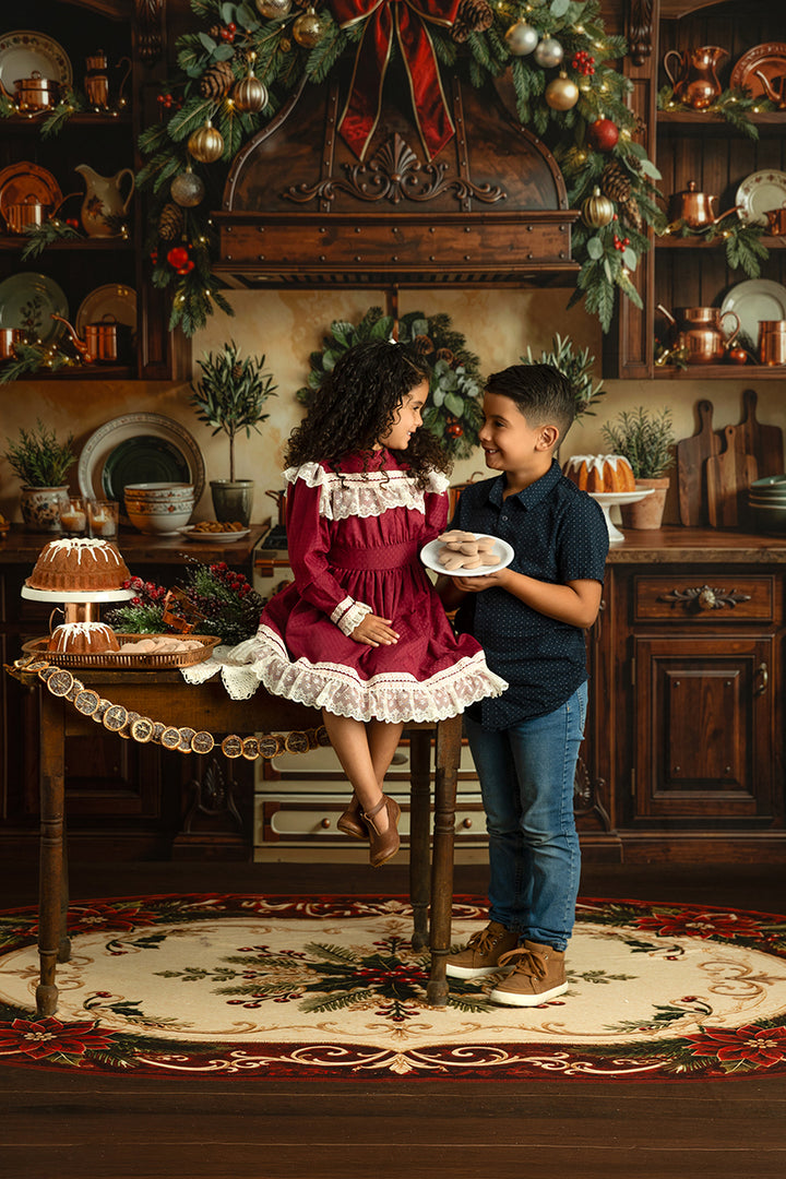 Heritage Holiday Kitchen Photography Backdrop – Timeless Christmas Portrait Scene | HSD Backdrops