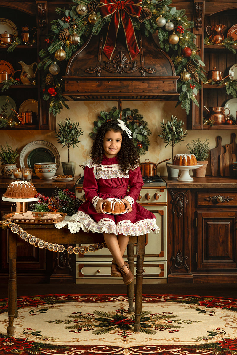 Heritage Holiday Kitchen Photography Backdrop – Timeless Christmas Portrait Scene | HSD Backdrops