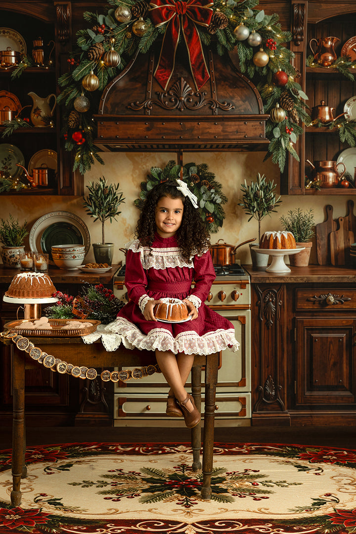 Heritage Holiday Kitchen Photography Backdrop – Timeless Christmas Portrait Scene | HSD Backdrops