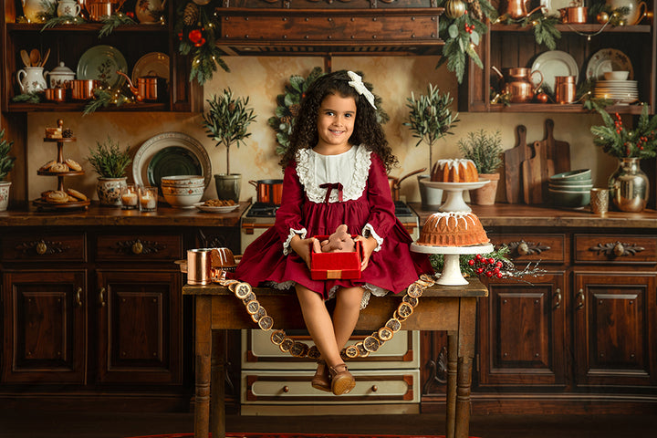 Heritage Holiday Kitchen Photography Backdrop – Timeless Christmas Portrait Scene | HSD Backdrops