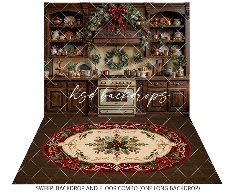 Heritage Holiday Kitchen Photography Backdrop – Timeless Christmas Portrait Scene | HSD Backdrops
