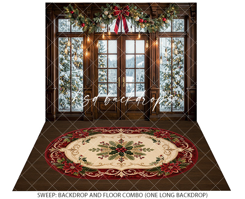 Twinkling Garland Door Photography Backdrop – Elegant Seasonal Portrait Scene | HSD Backdrops