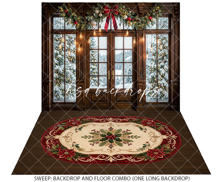 Twinkling Garland Door Photography Backdrop – Elegant Seasonal Portrait Scene | HSD Backdrops