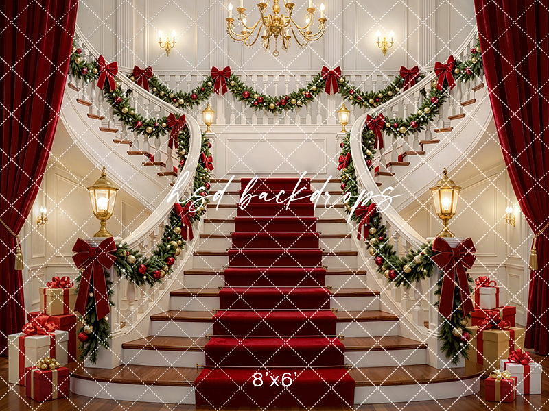 Grand Holiday Staircase Photography Backdrop – Elegant Christmas Portrait Scene | HSD Backdrops