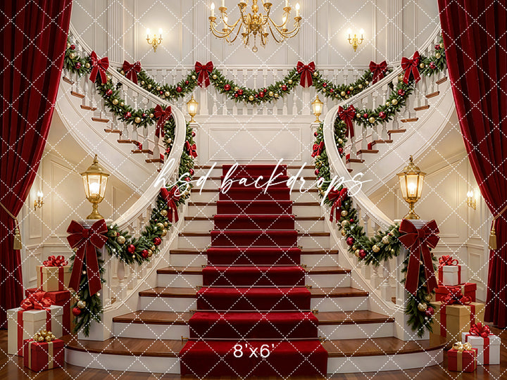 Grand Holiday Staircase Photography Backdrop – Elegant Christmas Portrait Scene | HSD Backdrops