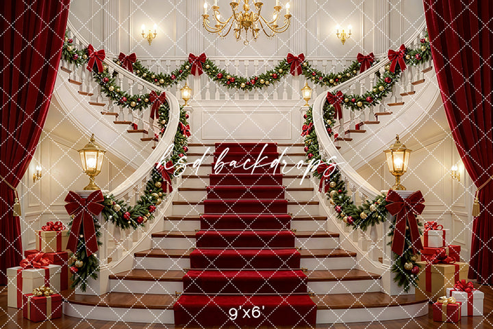 Grand Holiday Staircase Photography Backdrop – Elegant Christmas Portrait Scene | HSD Backdrops