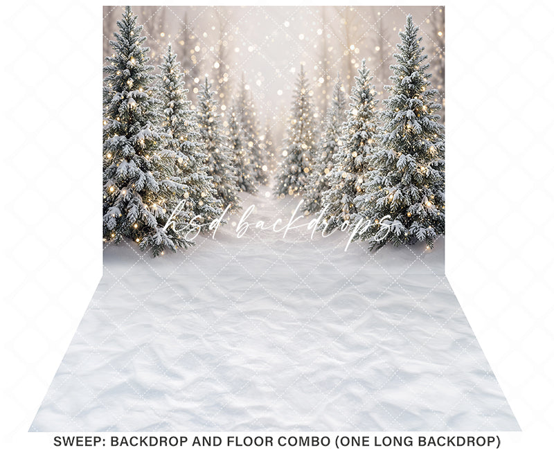 Winter Lighted Evergreens Photography Backdrop – Soft Holiday Portrait Scene | HSD Backdrops