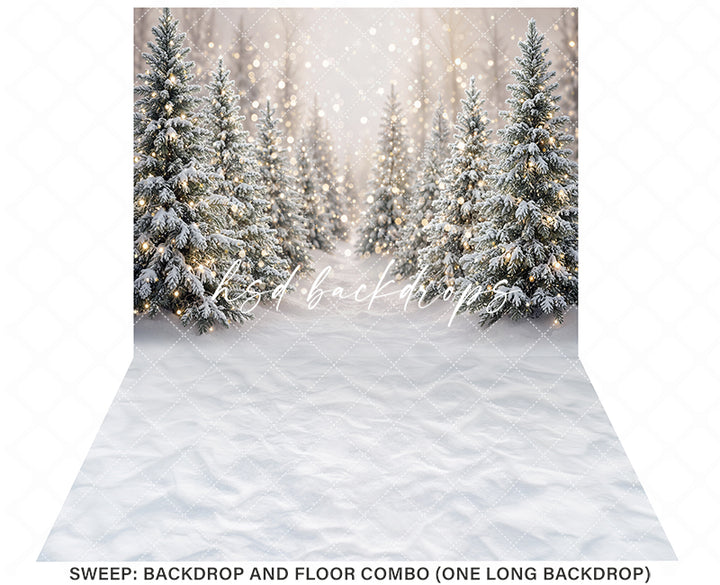 Winter Lighted Evergreens Photography Backdrop – Soft Holiday Portrait Scene | HSD Backdrops