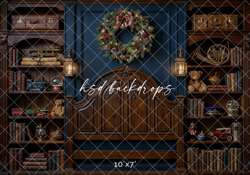 North Pole Express Headboard Photography Backdrop – Vintage Christmas Bedroom | HSD Backdrops