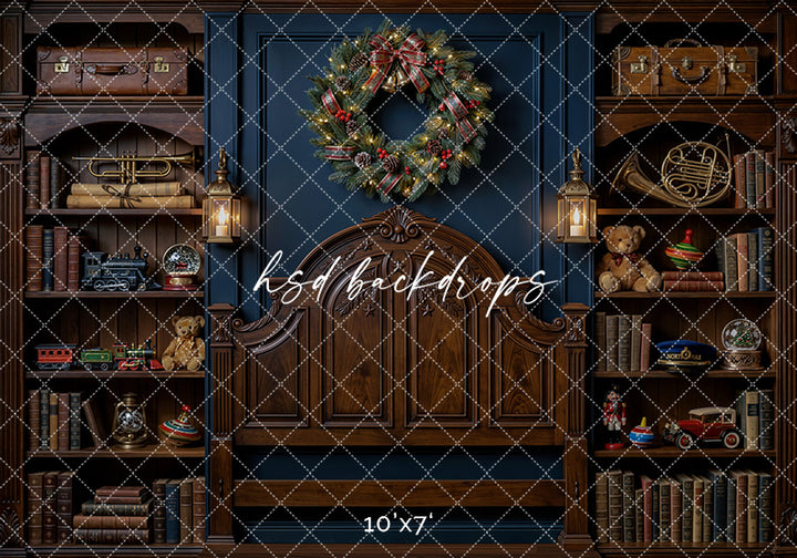 North Pole Express Headboard Photography Backdrop – Vintage Christmas Bedroom | HSD Backdrops