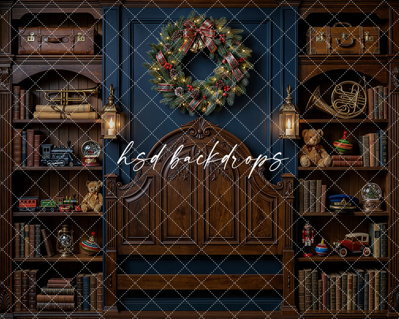 North Pole Express Headboard Photography Backdrop – Vintage Christmas Bedroom | HSD Backdrops