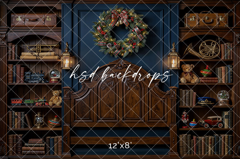 North Pole Express Headboard Photography Backdrop – Vintage Christmas Bedroom | HSD Backdrops