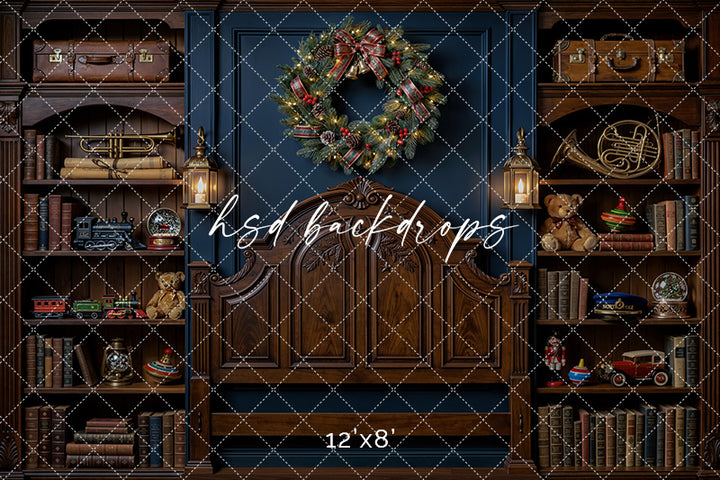 North Pole Express Headboard Photography Backdrop – Vintage Christmas Bedroom | HSD Backdrops