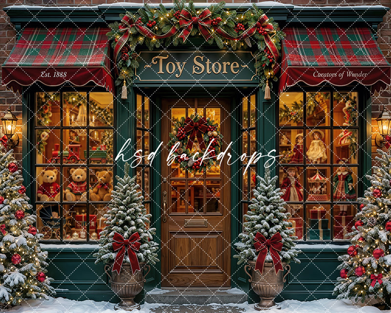 Merry Toy Boutique Photography Backdrop – Charming Winter Portrait Scene | HSD Backdrops