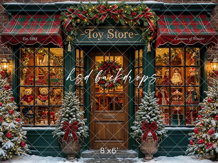 Merry Toy Boutique Photography Backdrop – Charming Winter Portrait Scene | HSD Backdrops