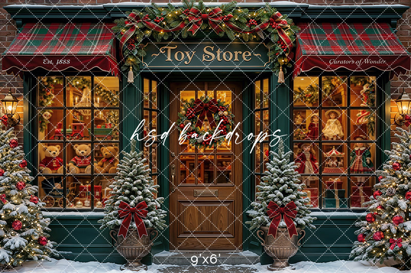 Merry Toy Boutique Photography Backdrop – Charming Winter Portrait Scene | HSD Backdrops