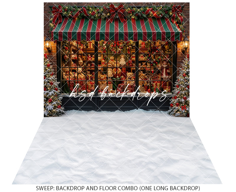 Crimson Stripe Toy Boutique Photography Backdrop – Charming Christmas Portrait Scene | HSD Backdrops